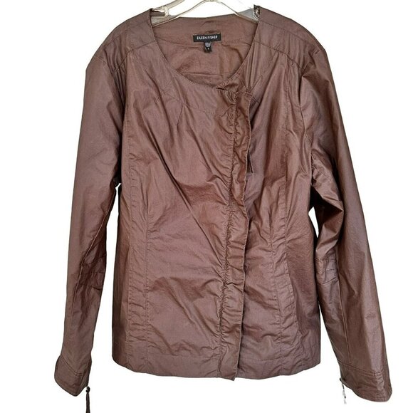 Eileen Fisher Jackets & Blazers - Eileen Fisher Womens Large Lightweight Asymmetrical Zip Moto Jacket Brown Lined